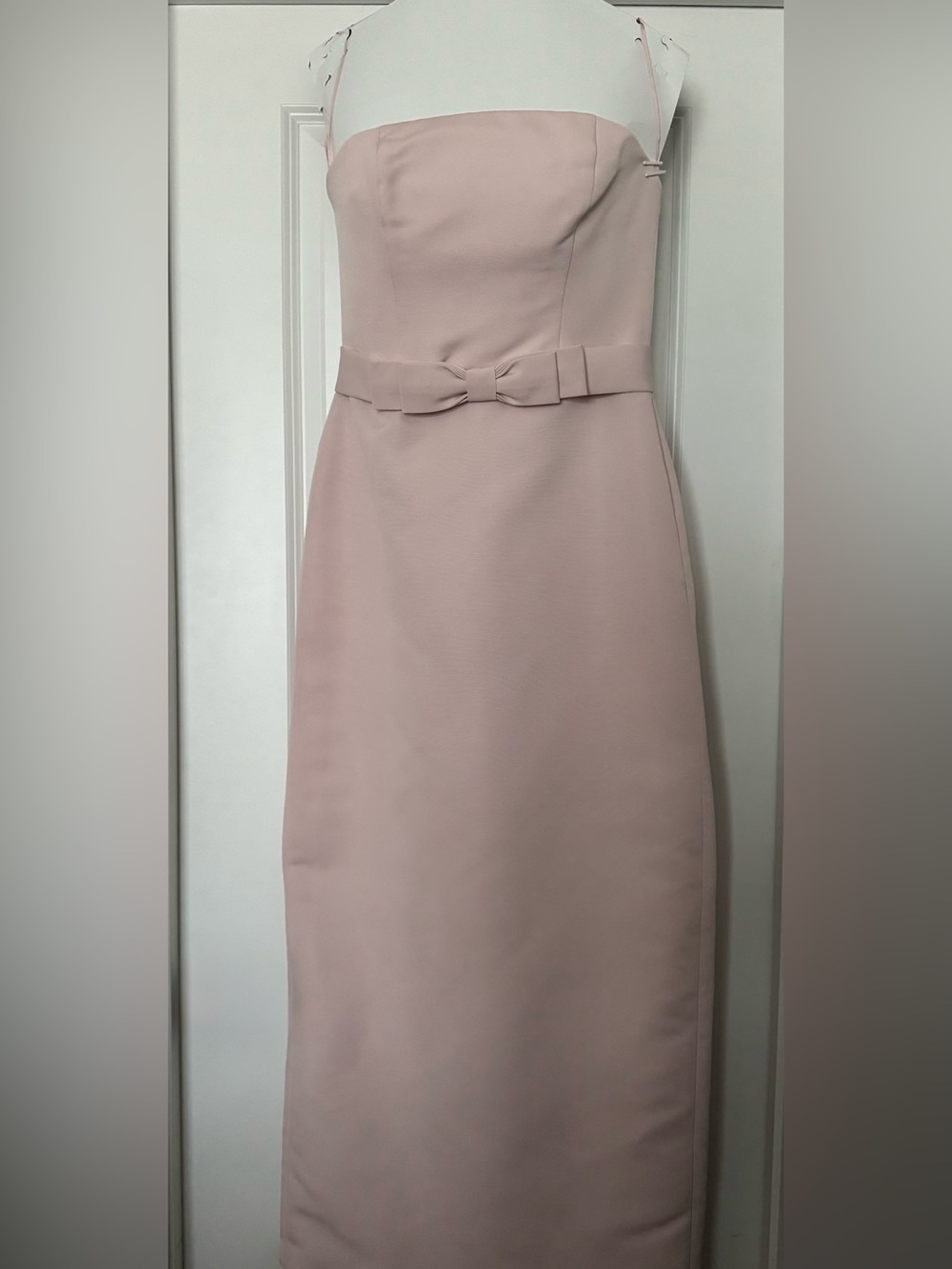 Amsale Blush Pink Strapless Pencil Dress with Waist Bow